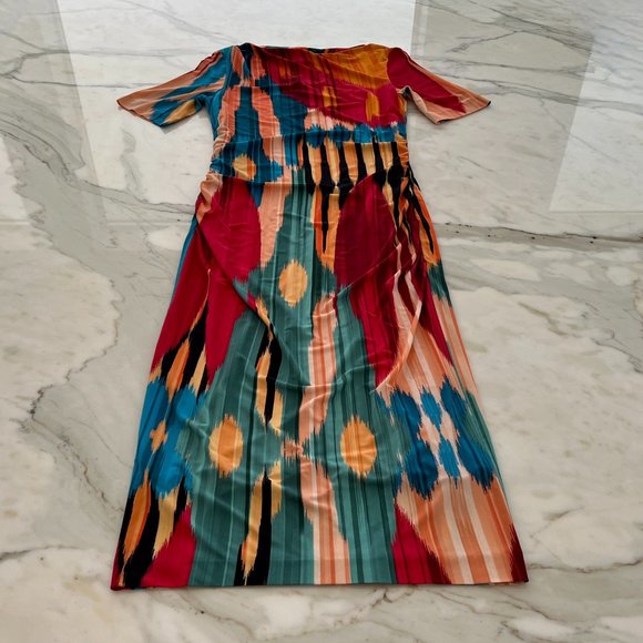 ETRO RED MULTI VISCOSE SHORT SLEEVE DRESS SIZE IT 42 / US 6 - Picture 9 of 17